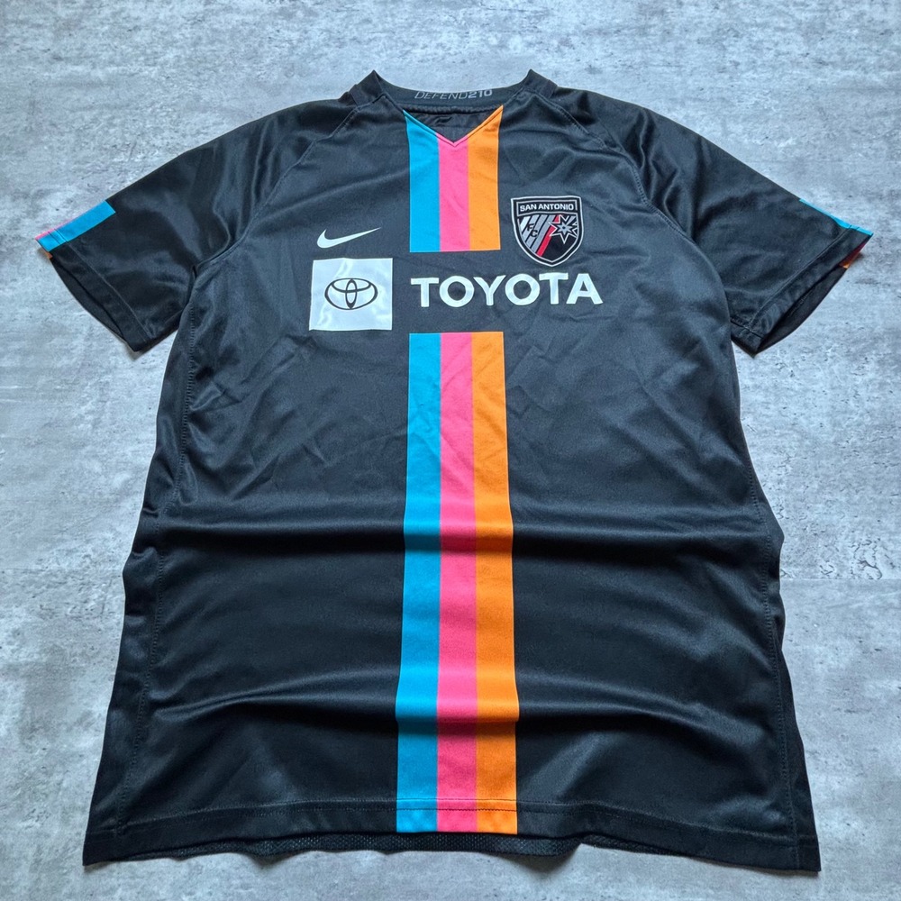 Nike San Antonio FC Soccer Jersey Large Black Toyota Multi-Color Stripe